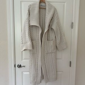 Zara Long Cable Knit Cardigan Size S Ecru